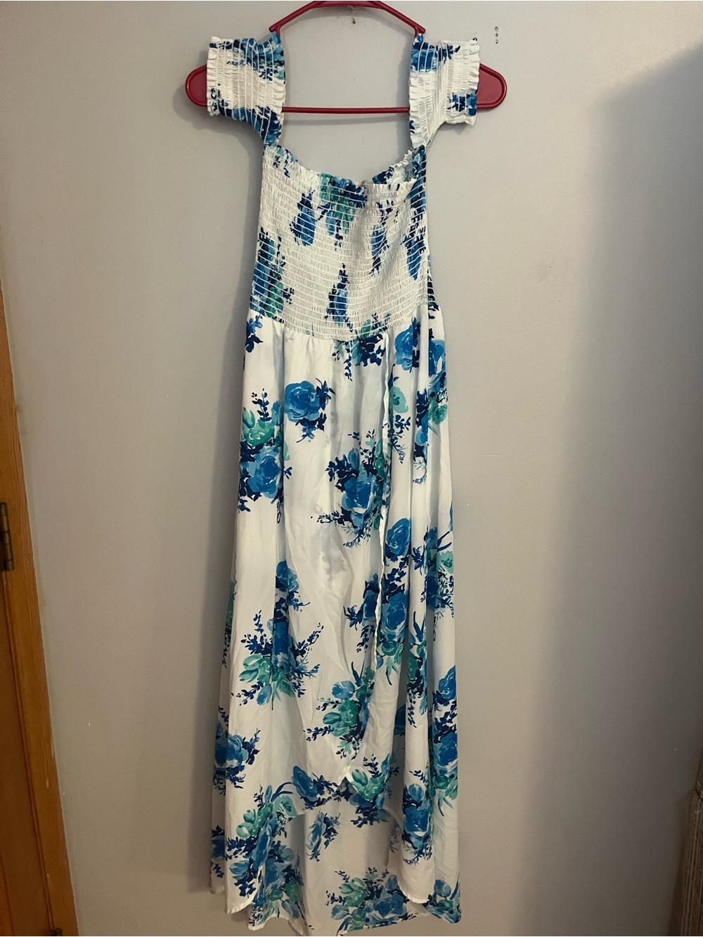 Altar'd State White Maxi Dress with Blue Floral Print